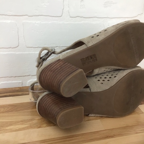 FRANCO Sarto beige genuine upper leather suede sandals chunky heels tan size 7 - Picture 10 of 16